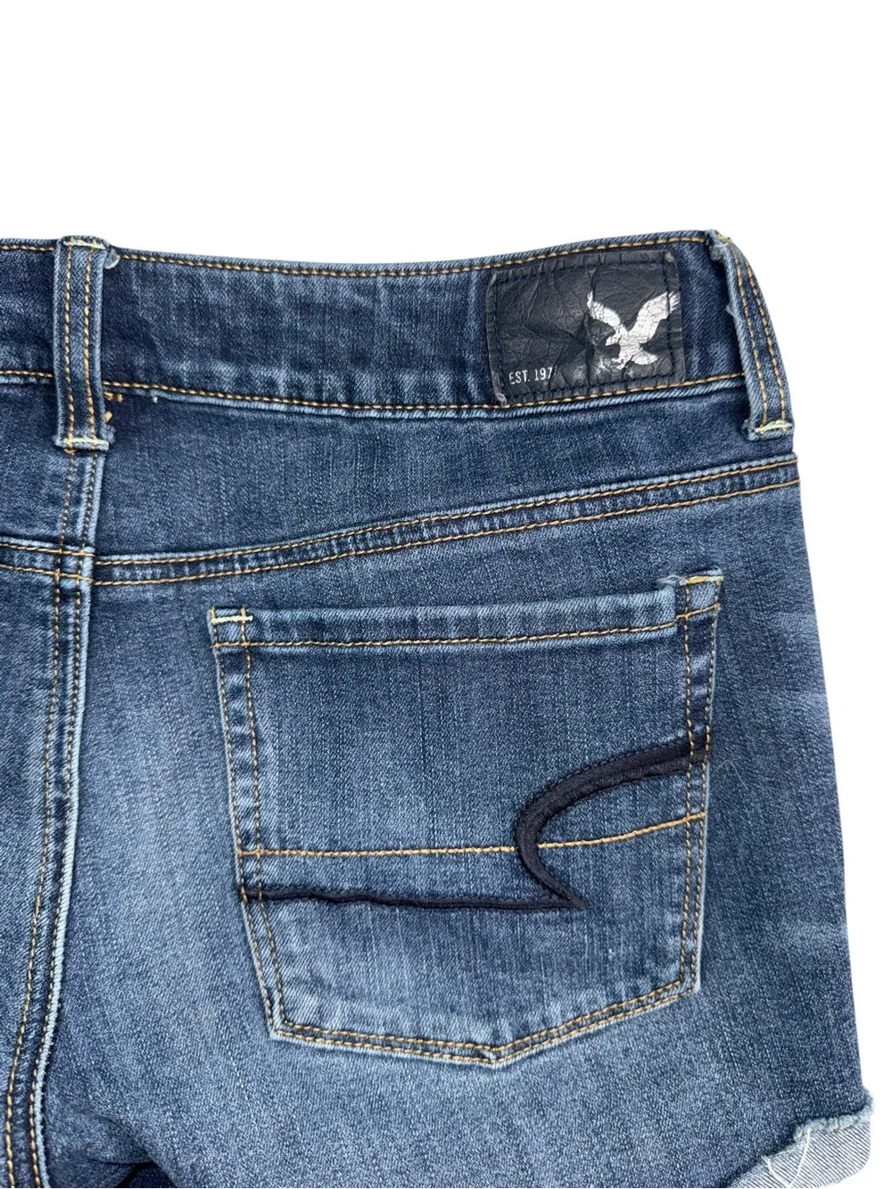 American Eagle Shortie Super Stretch Denim Shorts Womens 6 Frayed Cuffed Y2K